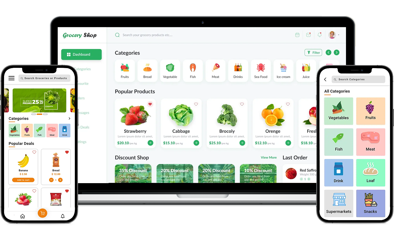 Dashboard & mobile screen of grocery Application