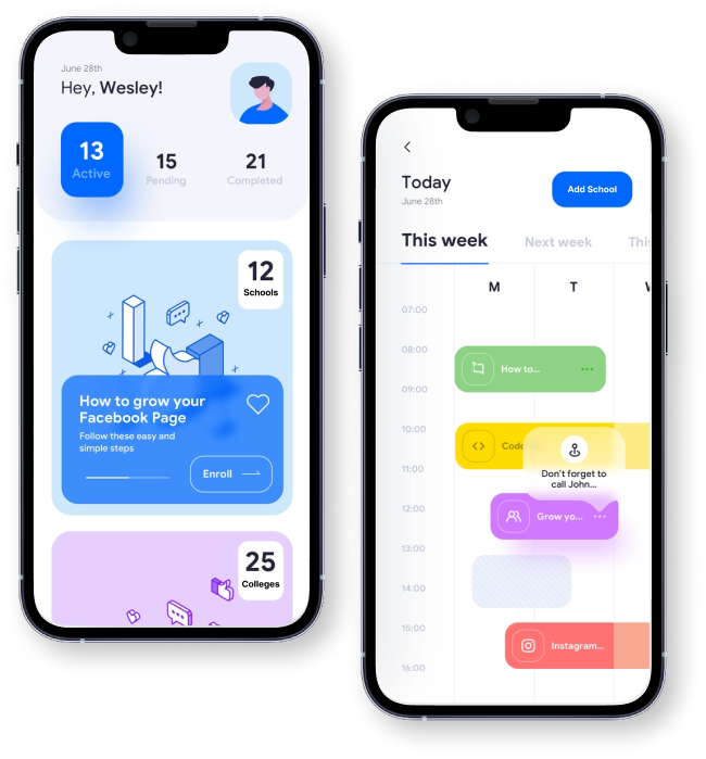 Mobile screens of Institute Management Software