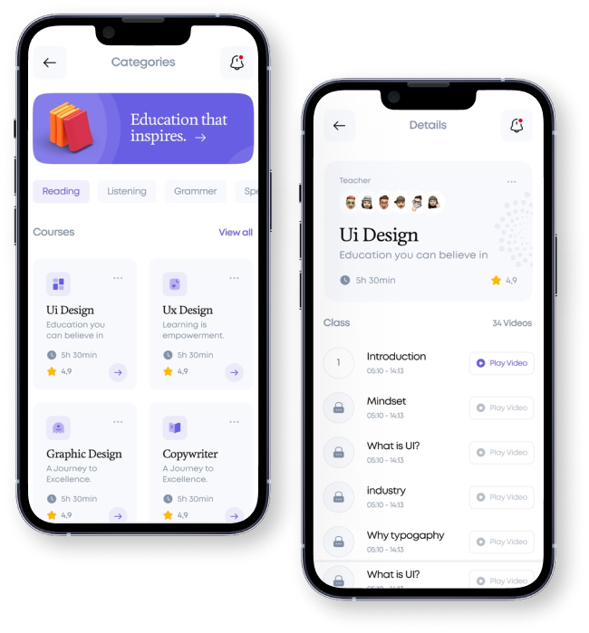 Mobile App screens of Corporate Training Solutions