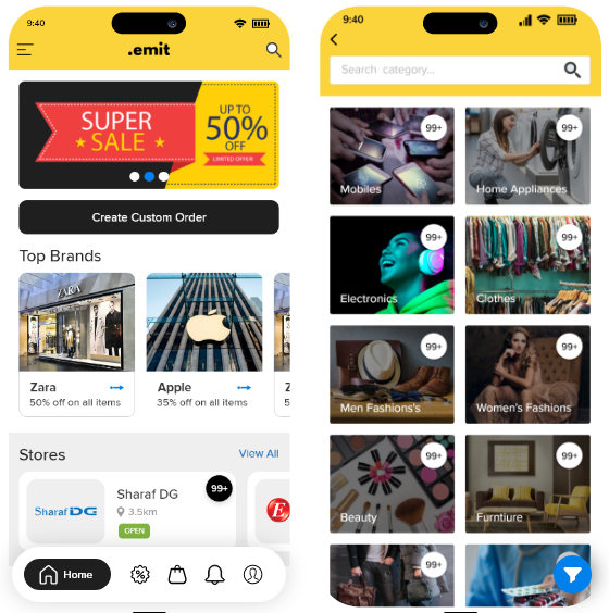 App screen of Emit on demand grocery app