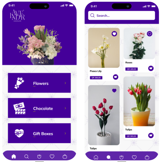 App screen of lavander flower and gifts ecommerce app